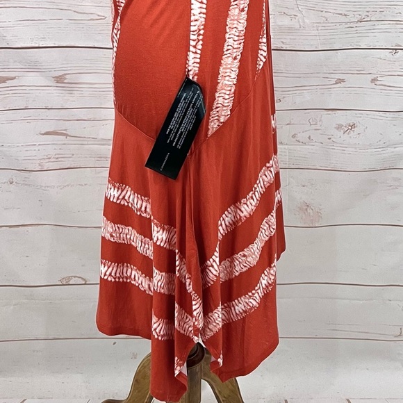 NWT Bcbg Maxazria Coral Tie Dye Striped Cross Neck Halter Asymmetrical Hem Dress - Picture 9 of 13